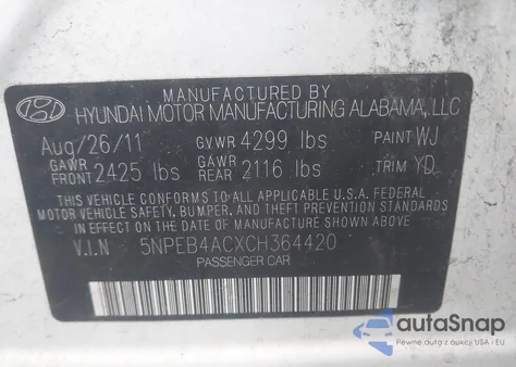 2012 Hyundai Sonata Gls from USA, damaged, VIN 5NPEB4ACXCH364420